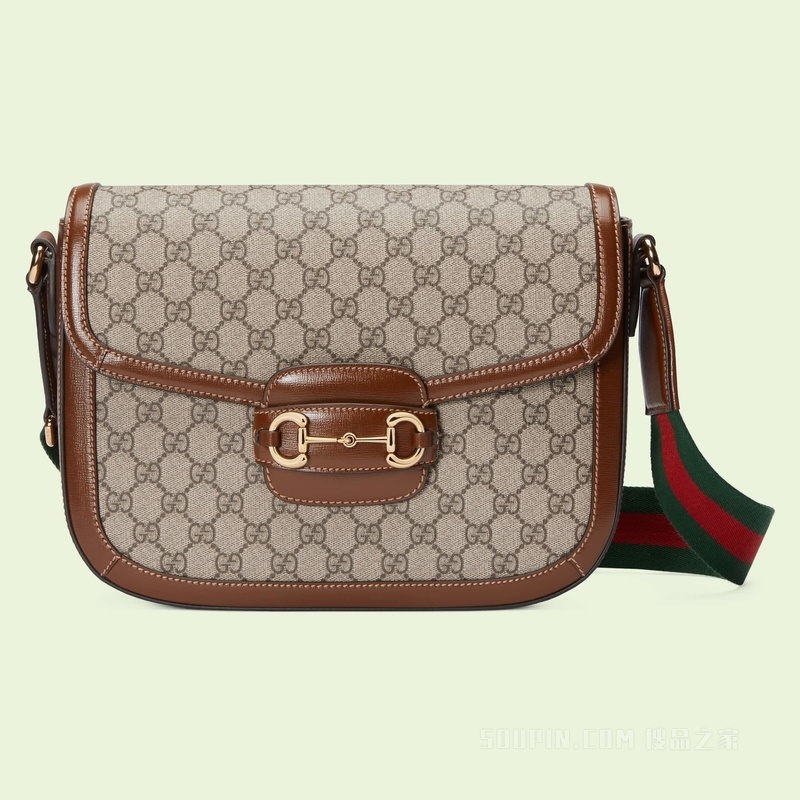 Gucci马衔扣1955系列肩背包 米色和乌木色Supreme帆布