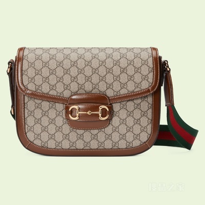 Gucci马衔扣1955系列肩背包 米色和乌木色Supreme帆布