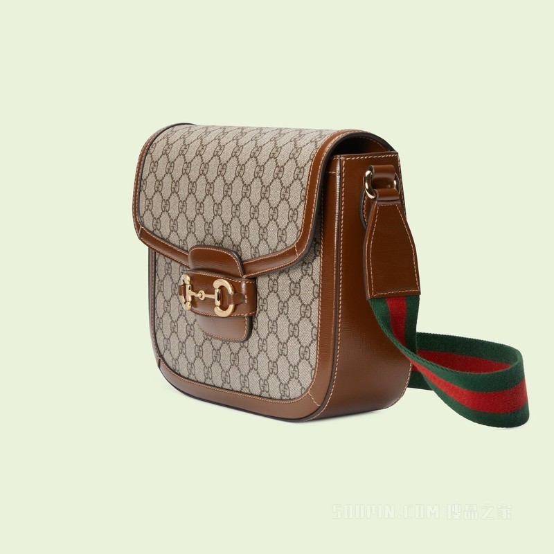 Gucci马衔扣1955系列肩背包 米色和乌木色Supreme帆布