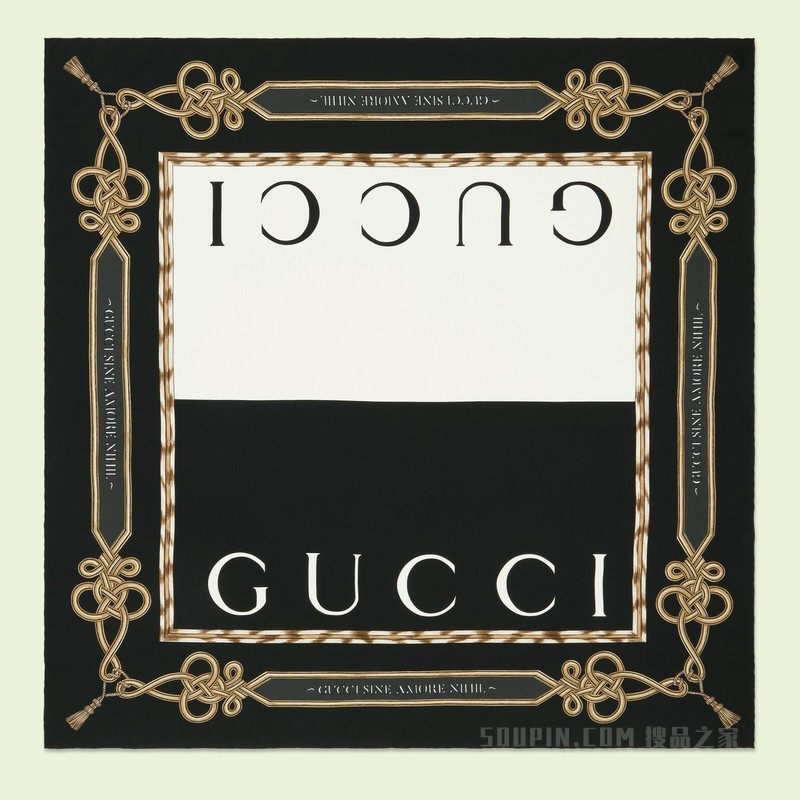 双Gucci印花真丝围巾 黑色