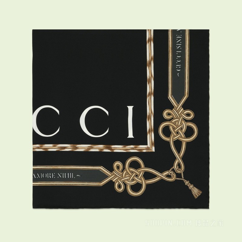 双Gucci印花真丝围巾 黑色