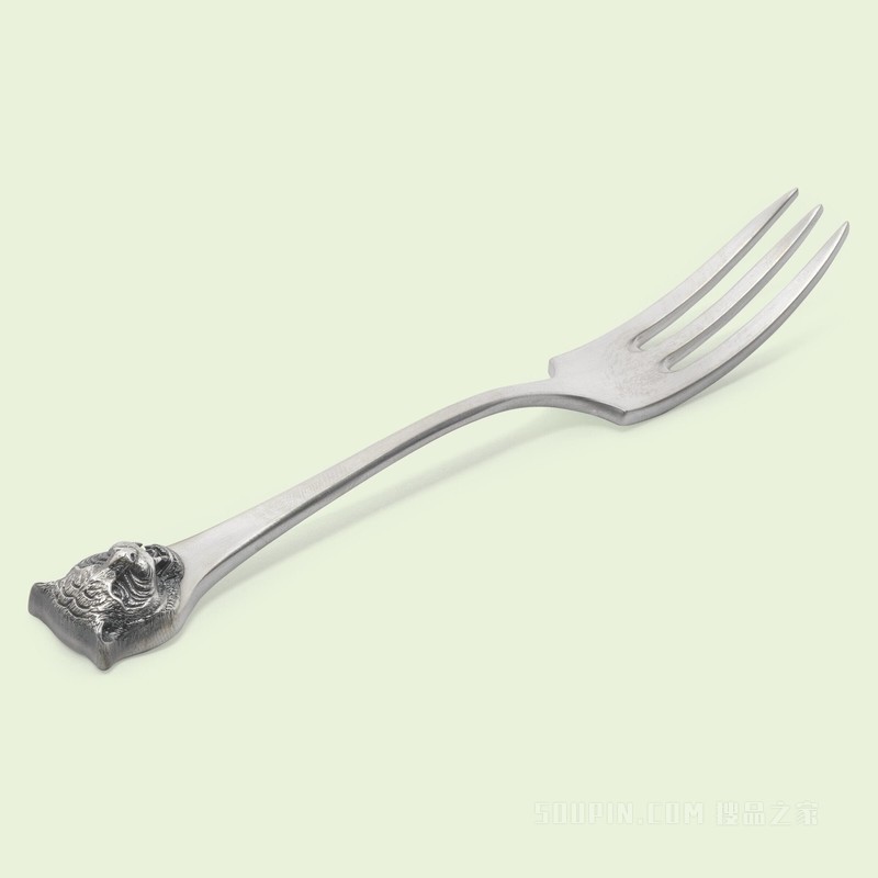 饰虎头甜品叉，套装 秘鲁银金属