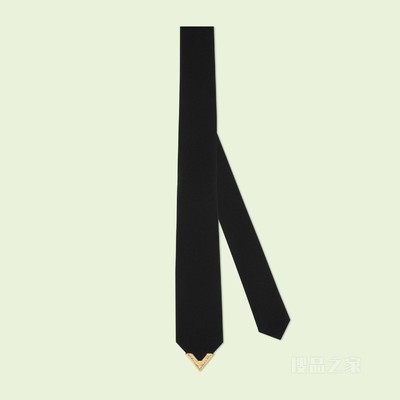饰金属尖角真丝绉绸领带 黑色