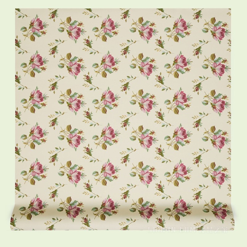 超大号玫瑰印花壁纸 象牙白