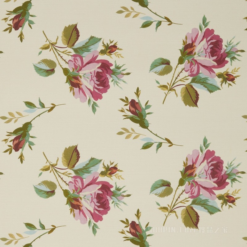 超大号玫瑰印花壁纸 象牙白