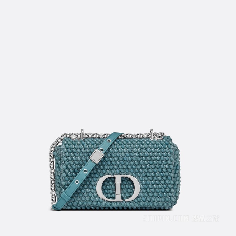 小号 Dior Caro 手袋 天蓝色牛皮革珠饰刺绣