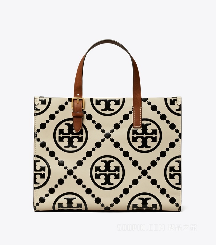 T Monogram 小号撞色压花托特包 黑色