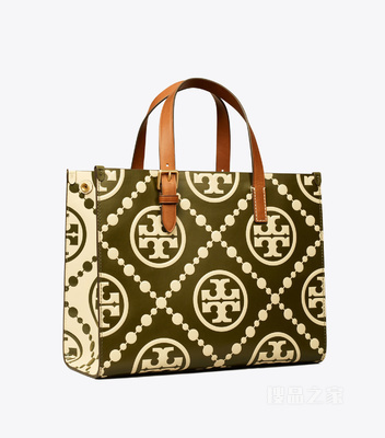 T Monogram 小号撞色压花托特包 橄榄绿