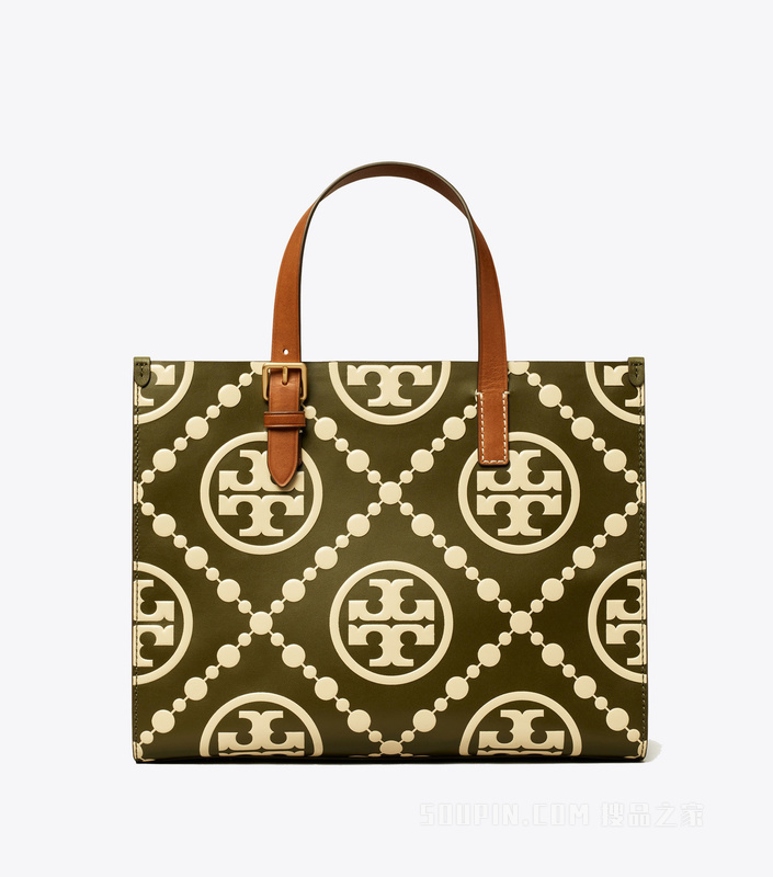 T Monogram 小号撞色压花托特包 橄榄绿