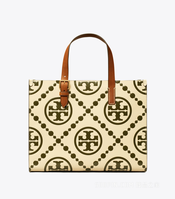 T Monogram 小号撞色压花托特包 橄榄绿