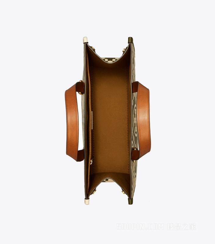 T Monogram 小号撞色压花托特包 橄榄绿