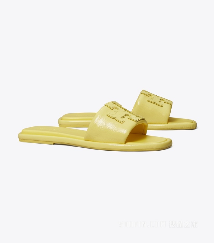 双 T Logo 运动拖鞋 柠檬黄