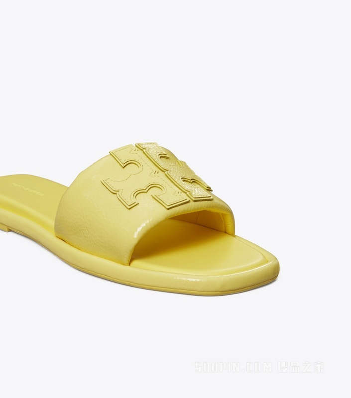 双 T Logo 运动拖鞋 柠檬黄