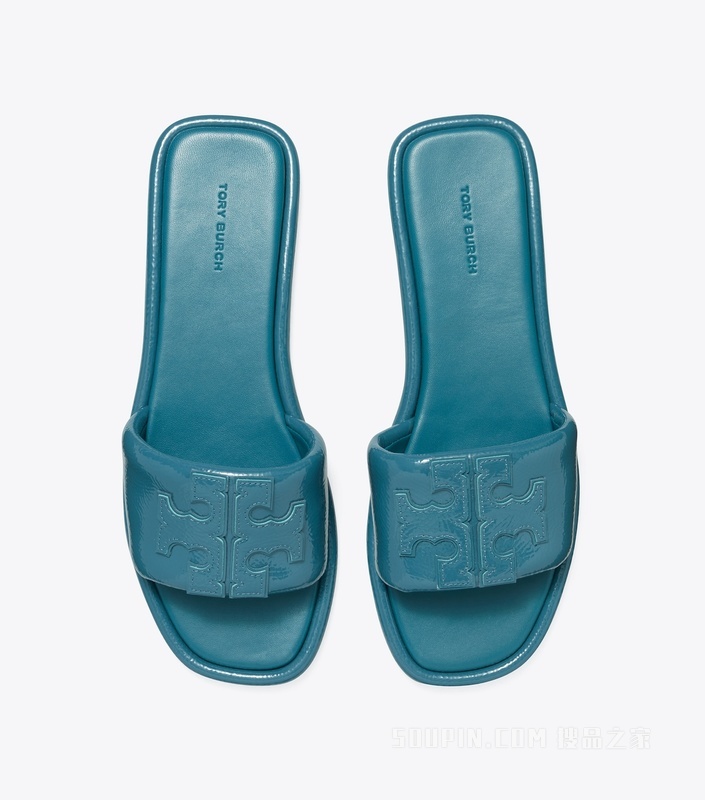 双 T Logo 运动拖鞋 砖蓝色