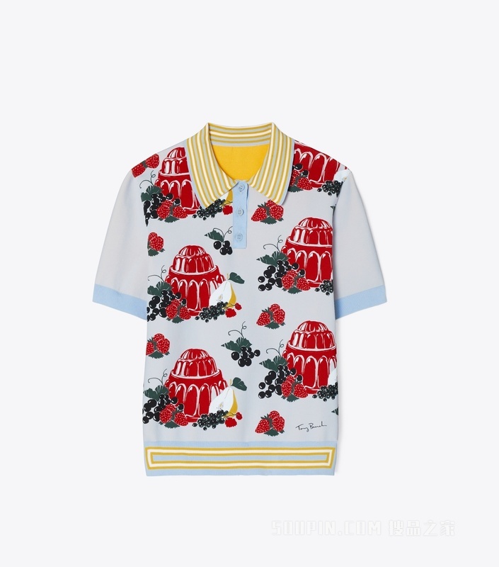 果冻印花短袖 Polo 衫 雾蓝色