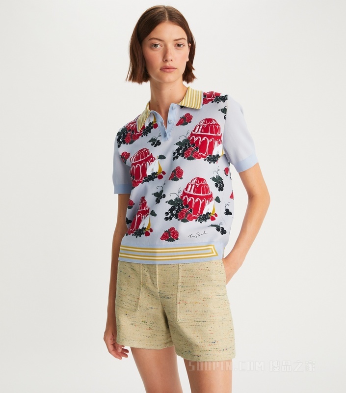 果冻印花短袖 Polo 衫 雾蓝色