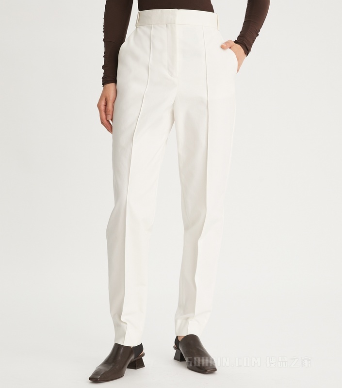 棉质斜纹宽松长裤 柔白色