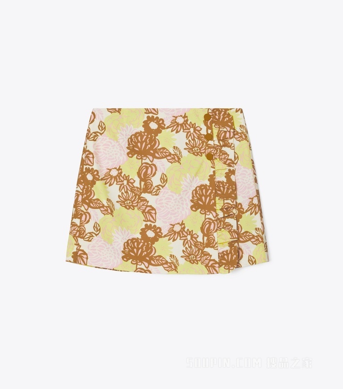 印花褶裥高尔夫裙裤 奶油白花纹