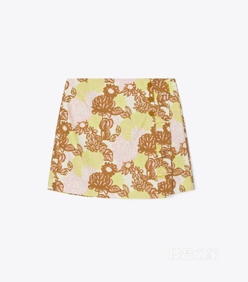 印花褶裥高尔夫裙裤 奶油白花纹