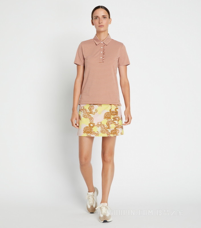 印花褶裥高尔夫裙裤 奶油白花纹