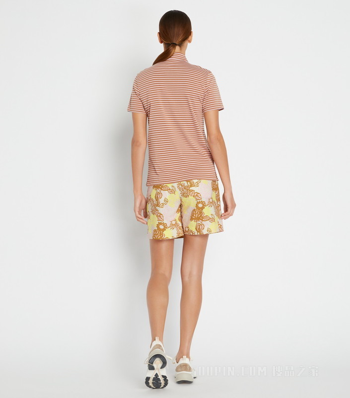 印花褶裥高尔夫裙裤 奶油白花纹