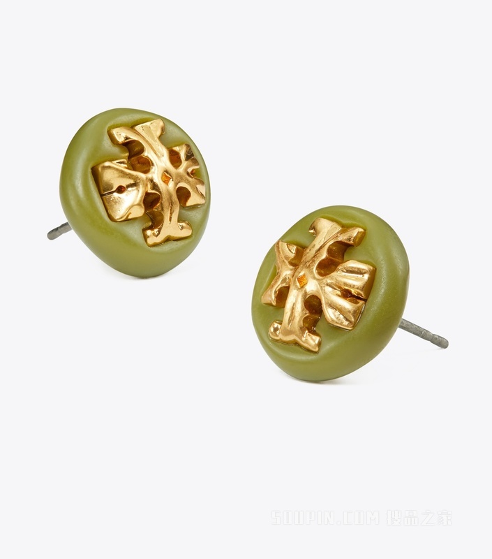 Roxanne 纽扣耳环 轧制黄铜/绿色