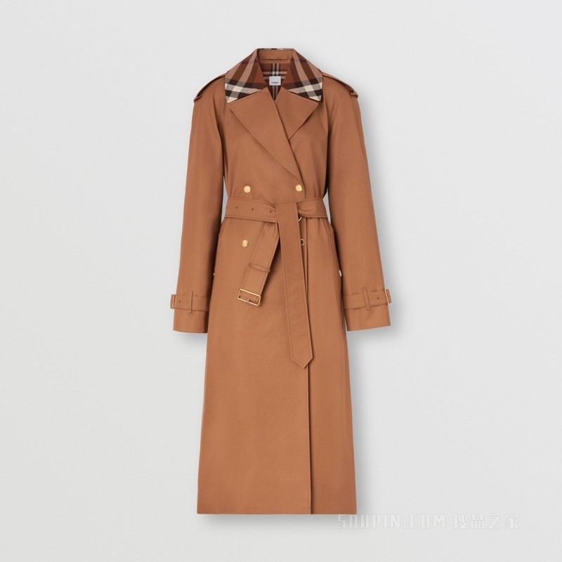 滑铁卢版型格纹衣领棉质嘎巴甸 Trench 风衣 (暗雅焦糖色) - 女士