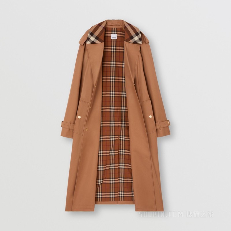 滑铁卢版型格纹衣领棉质嘎巴甸 Trench 风衣 (暗雅焦糖色) - 女士