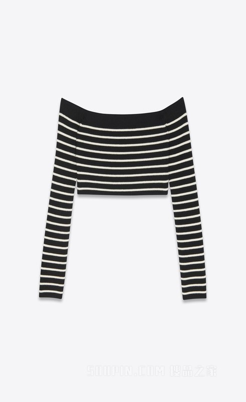 条纹羊毛和棉质短款上衣