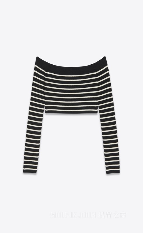 条纹羊毛和棉质短款上衣