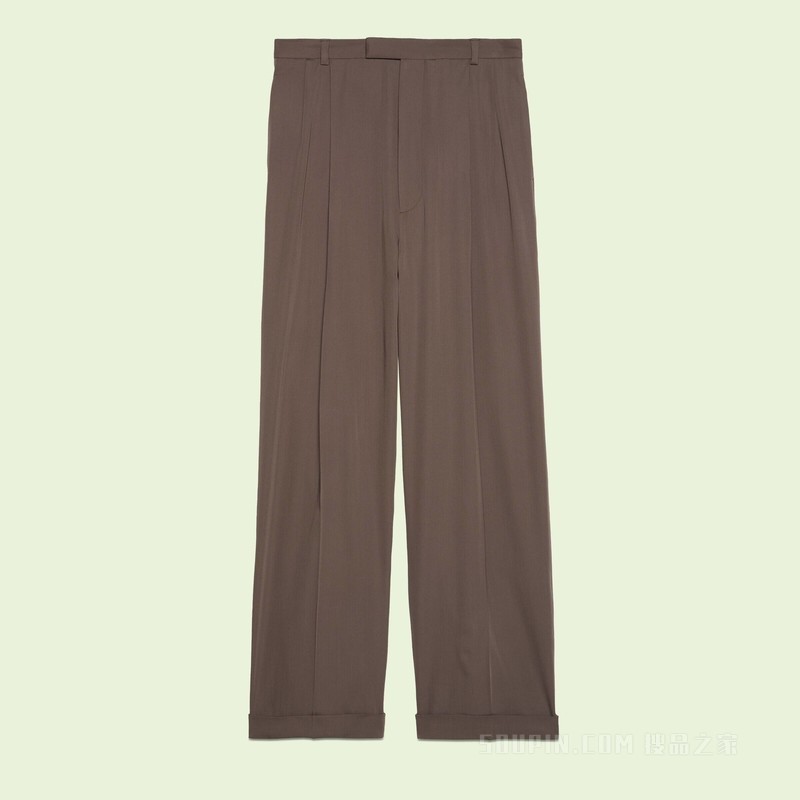 饰Gucci标签羊毛长裤 深棕色