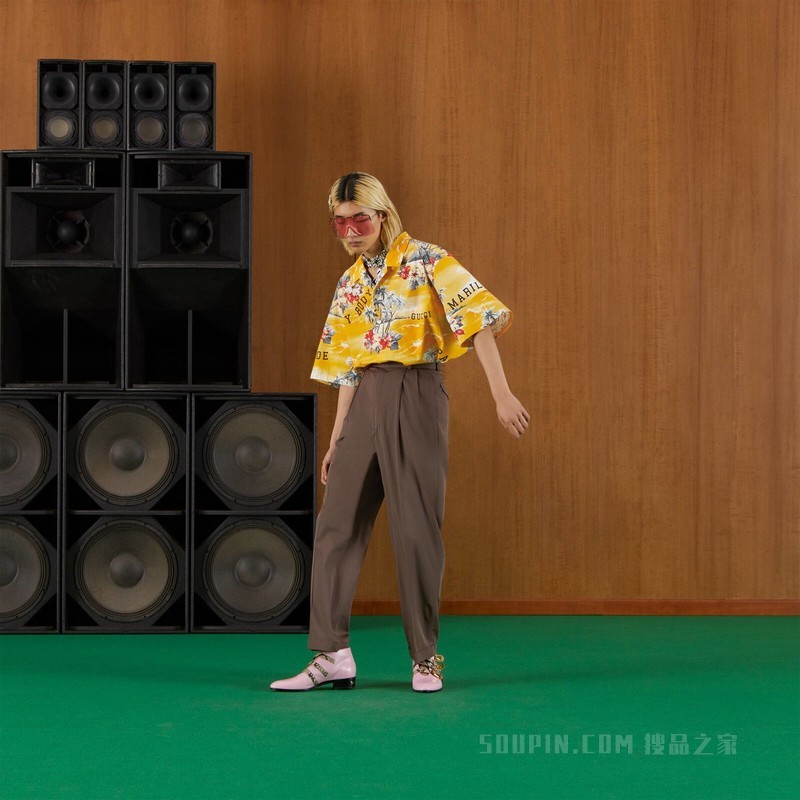 饰Gucci标签羊毛长裤 深棕色