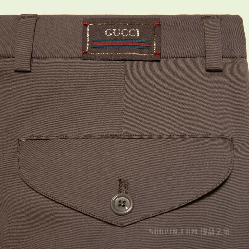 饰Gucci标签羊毛长裤 深棕色