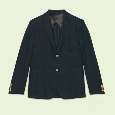 羊毛单排扣正装夹克 深绿色