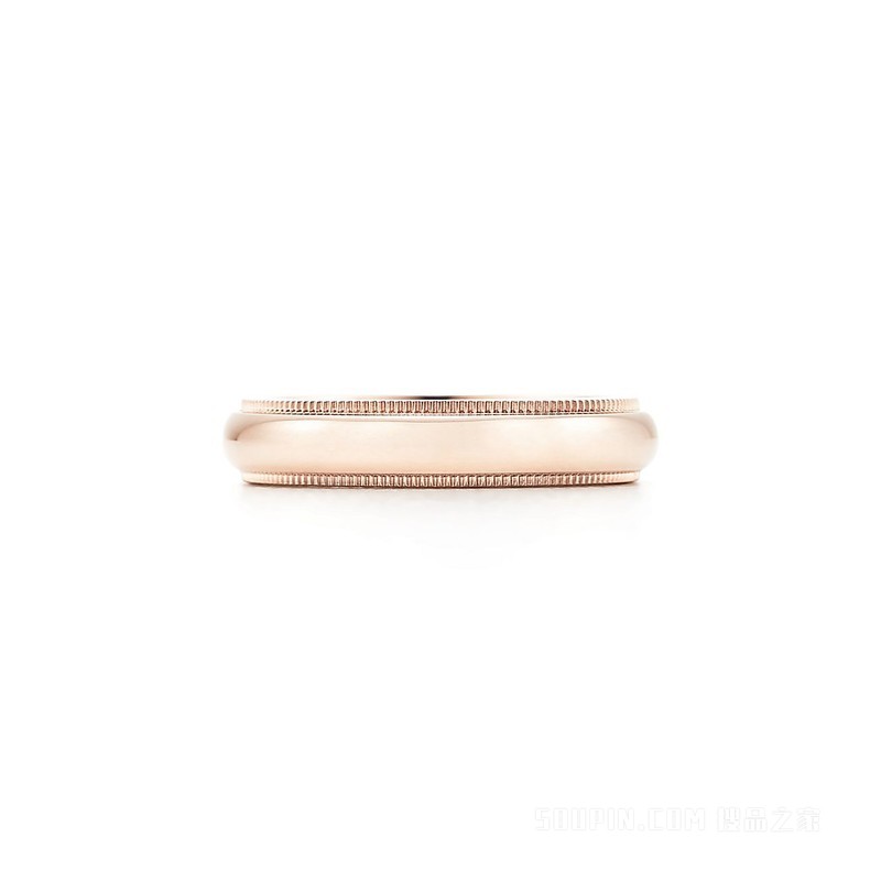 Tiffany Classic™ 系列 18K 玫瑰金珠形边饰婚戒，4 毫米宽。