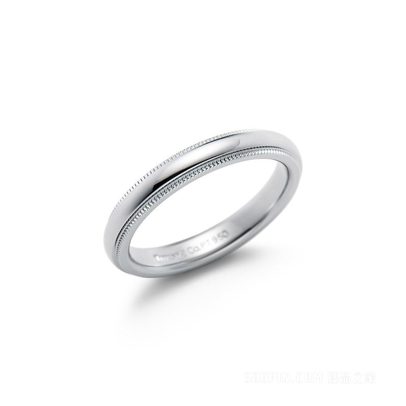 Tiffany Classic™ 系列铂金珠形边饰婚戒，3 毫米宽。