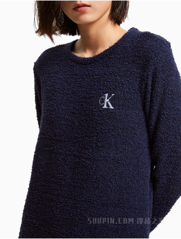 Calvin Klein 女士圆领CK one刺绣LOGO绒面家居睡裙QS6765