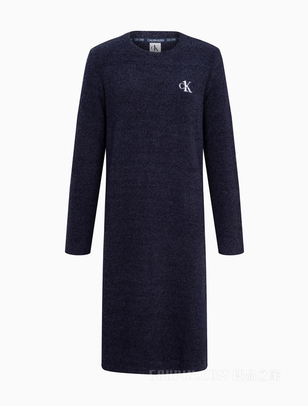 Calvin Klein 女士圆领CK one刺绣LOGO绒面家居睡裙QS6765