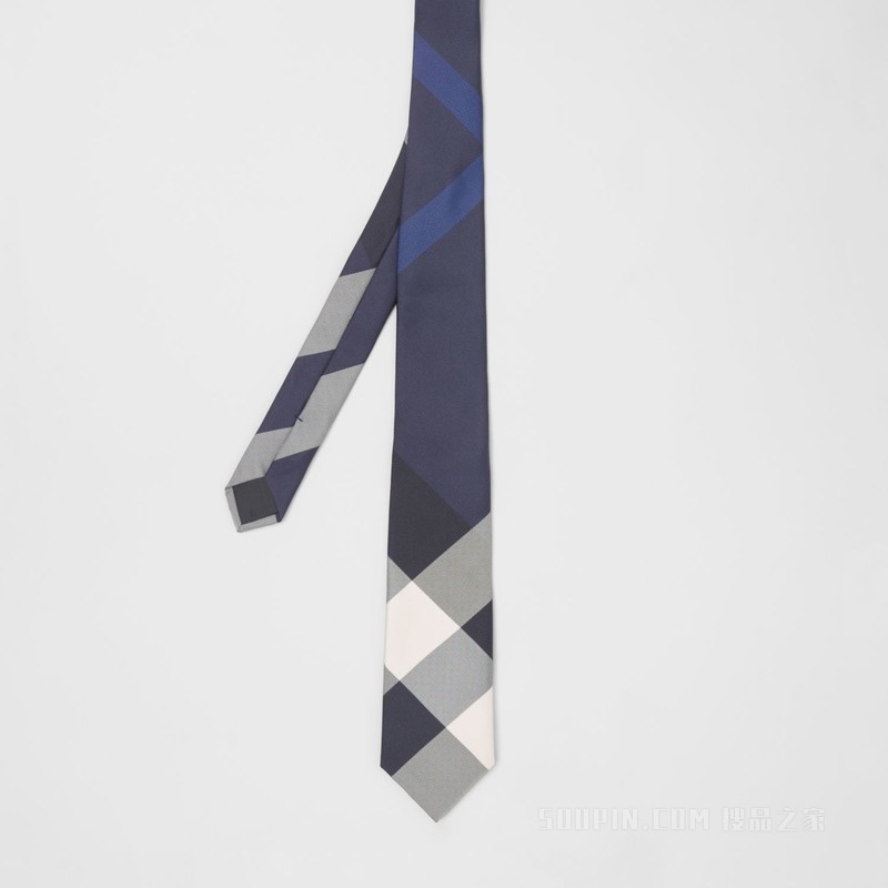 经典剪裁大号格纹丝质领带 (亮海军蓝) - 男士