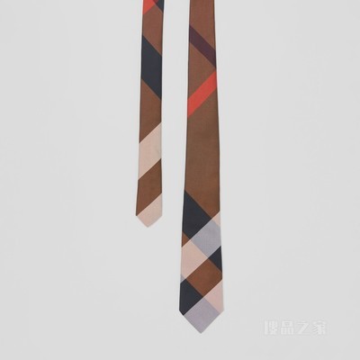 经典剪裁大号格纹丝质领带 (深桦木棕) - 男士
