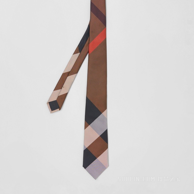 经典剪裁大号格纹丝质领带 (深桦木棕) - 男士