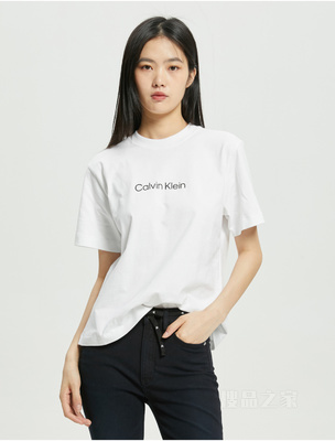 【JENNIE同款】Calvin Klein 22早秋女休闲纯棉印花宽松短袖T恤40WH113