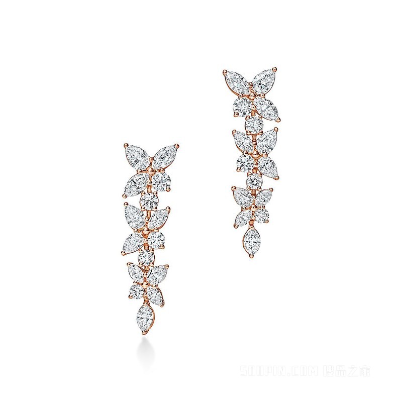 Tiffany Victoria™ 系列 18K 玫瑰金镶钻花簇耳坠。