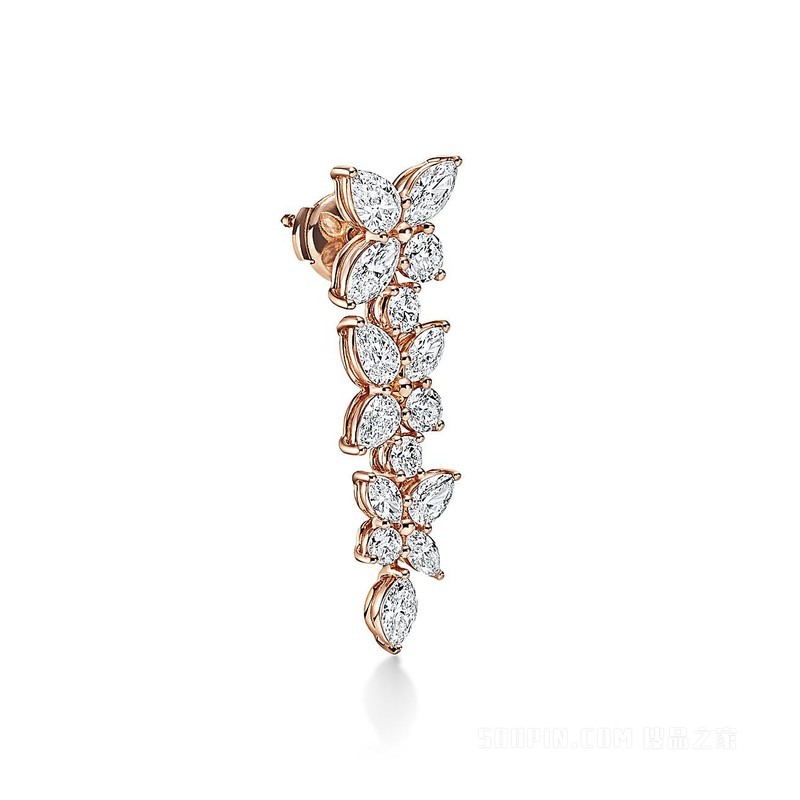 Tiffany Victoria™ 系列 18K 玫瑰金镶钻花簇耳坠。