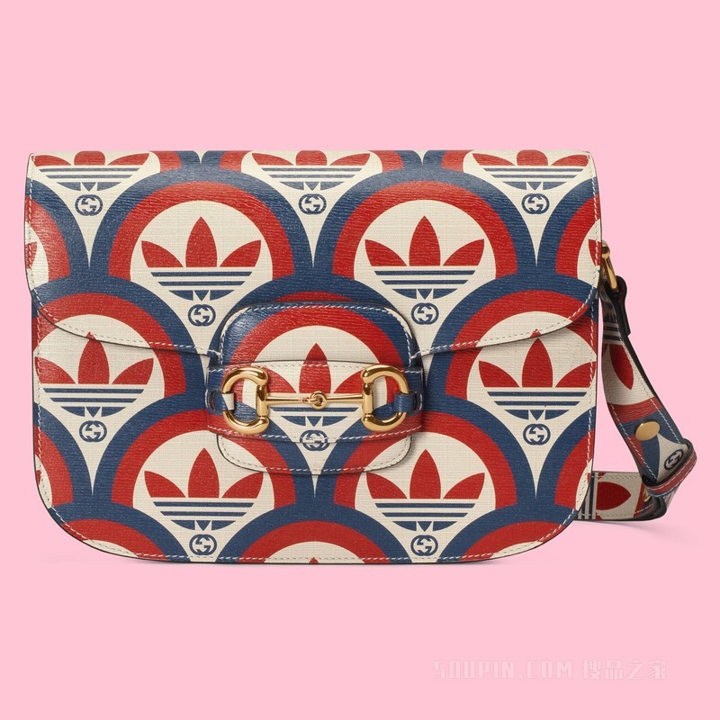 adidas x Gucci Horsebit 1955系列肩背包 红色和蓝色皮革