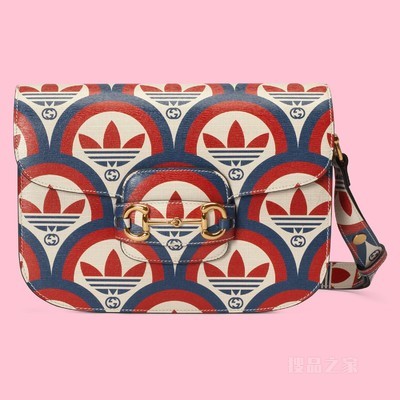 adidas x Gucci Horsebit 1955系列肩背包 红色和蓝色皮革