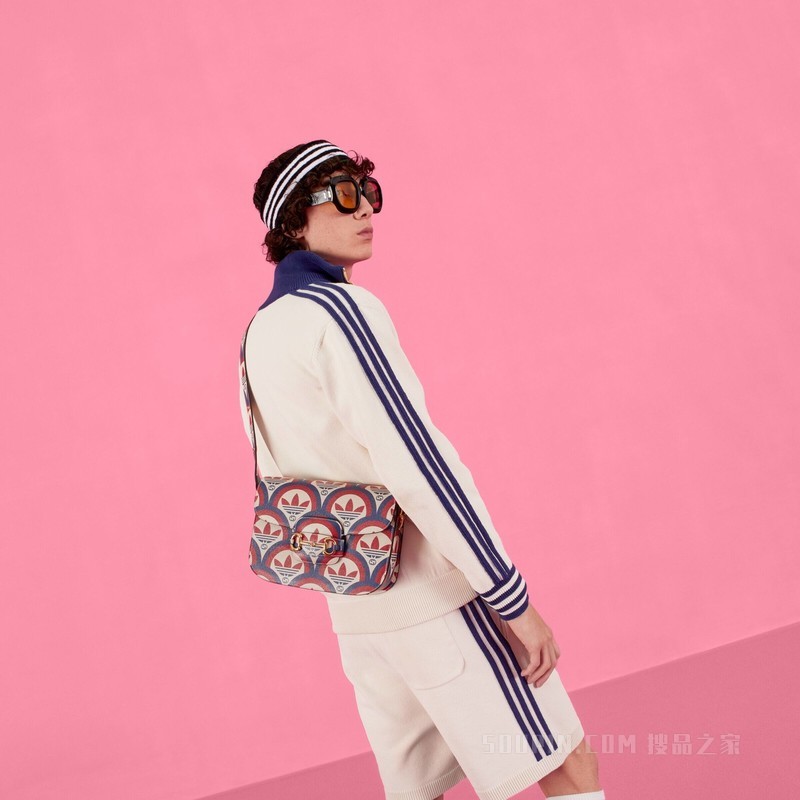 adidas x Gucci Horsebit 1955系列肩背包 红色和蓝色皮革