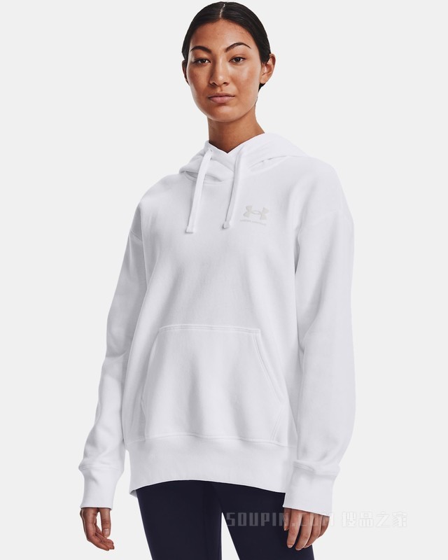 女士UA Rival Oversized抓绒连帽上衣