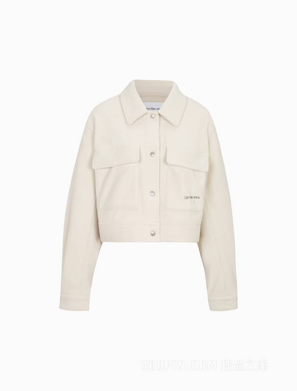 Calvin Klein 22早秋新款女士时尚翻领按扣刺绣舒适摇粒绒短款卫衣J219758
