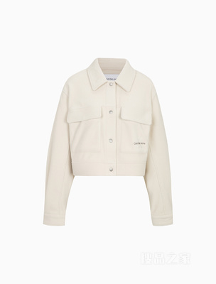 Calvin Klein 22早秋新款女士时尚翻领按扣刺绣舒适摇粒绒短款卫衣J219758